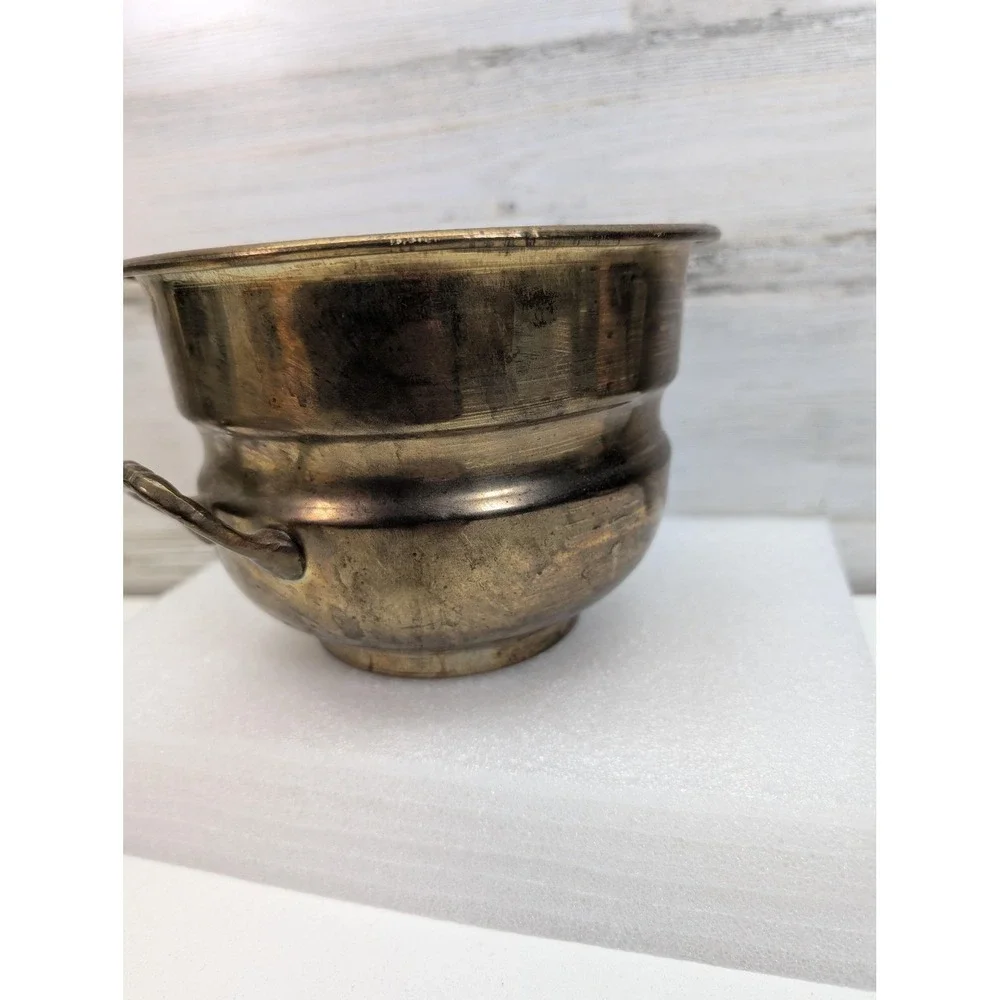 Vintage Solid Brass Two Handle Small Bowl Planter 4x5 In Made In India